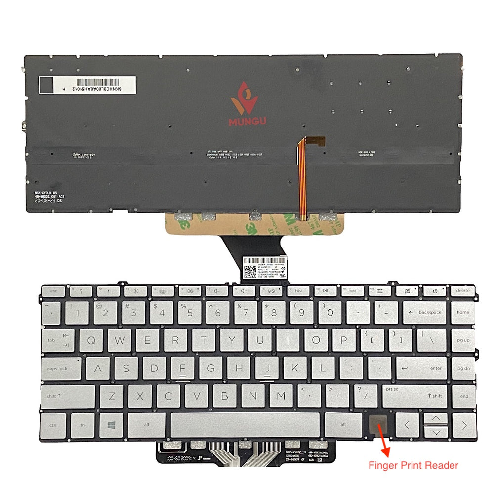 Premium Keyboard for HP Envy X360 13-BA 13-BD Silver with FP Backlit US Layout