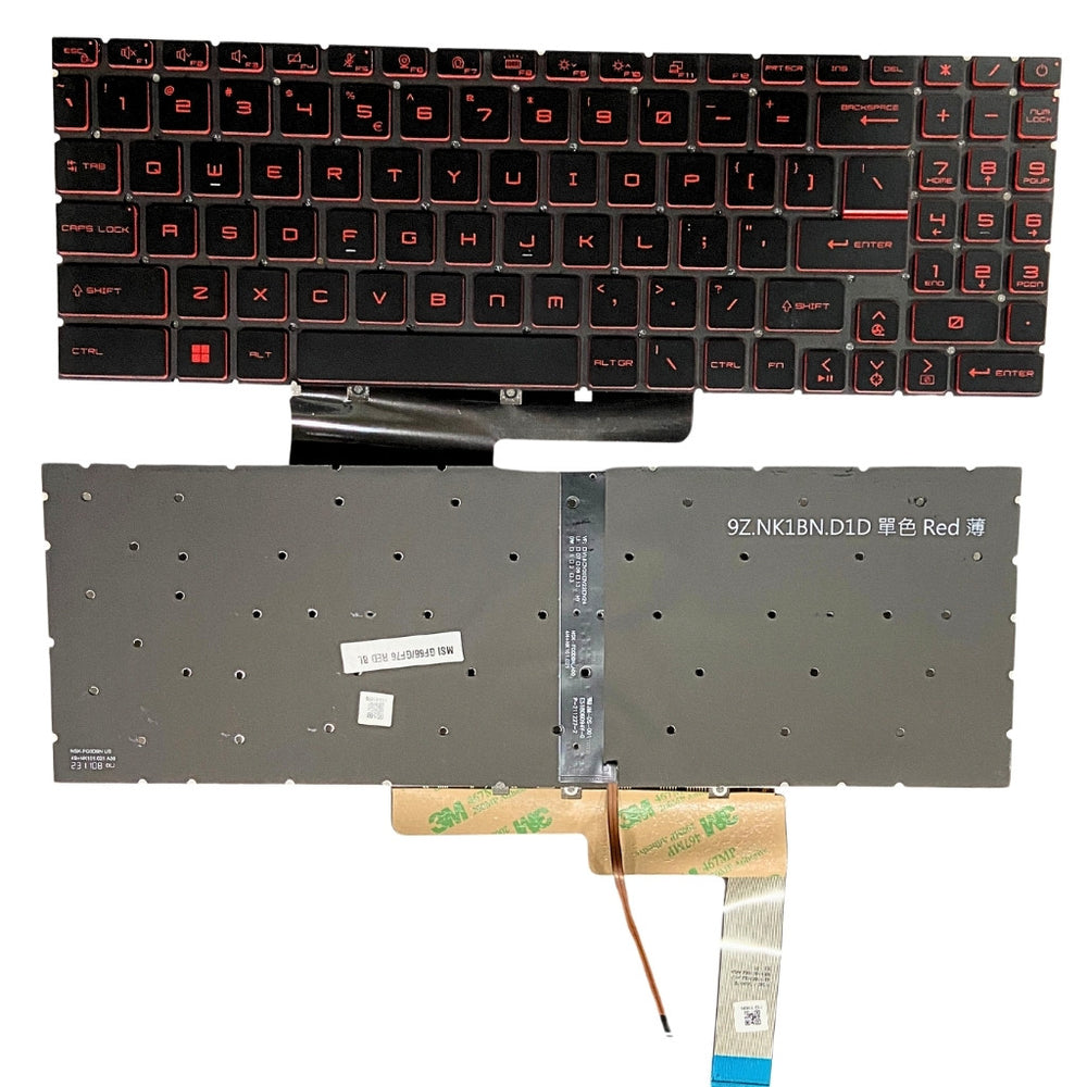 Premium Keyboard for MSI Katana GF66 GF76 MS-1582 MS-1583 MS-17L1 with Backlight in RED, Black US layout